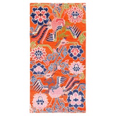Pair of Tibetan Phoenix and Floral Orange Accessory Runner Rugs by Joseph Carini