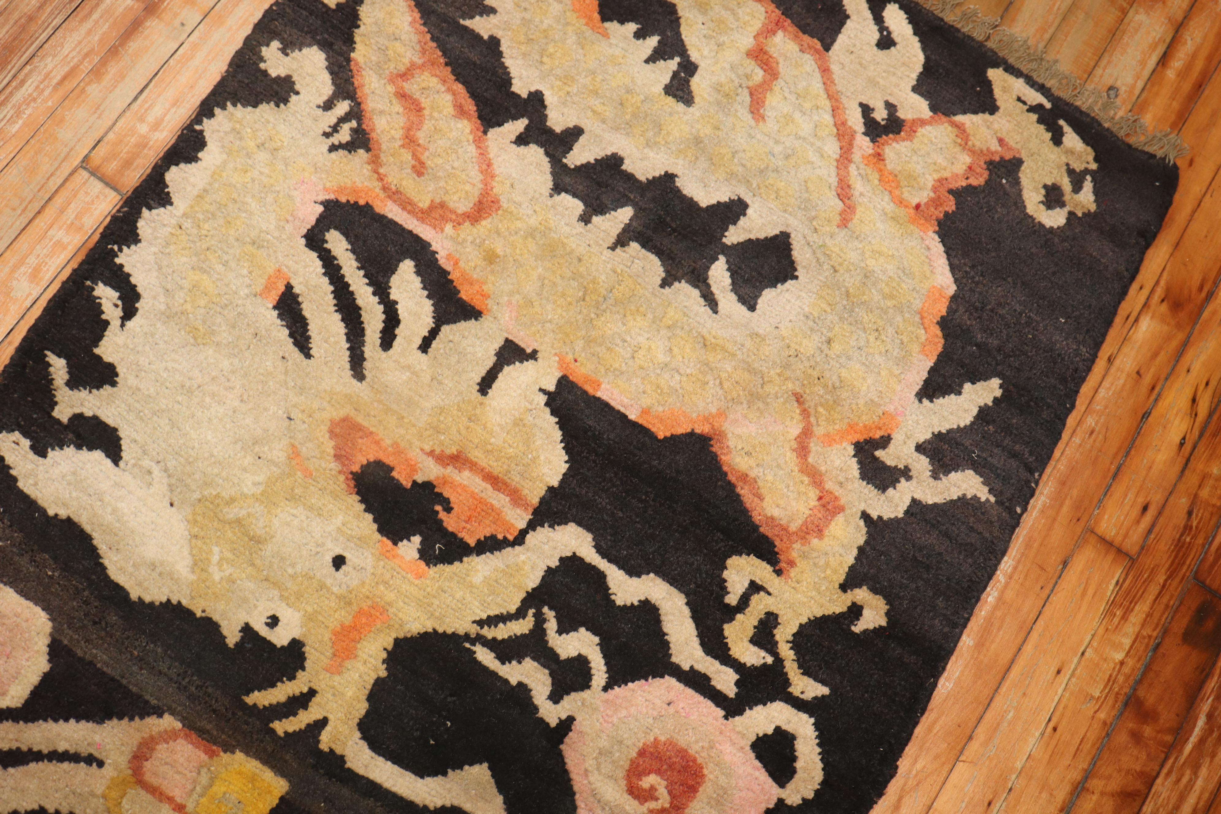 Tibetan Phoenix Dragon Vintage Rug In Good Condition For Sale In New York, NY