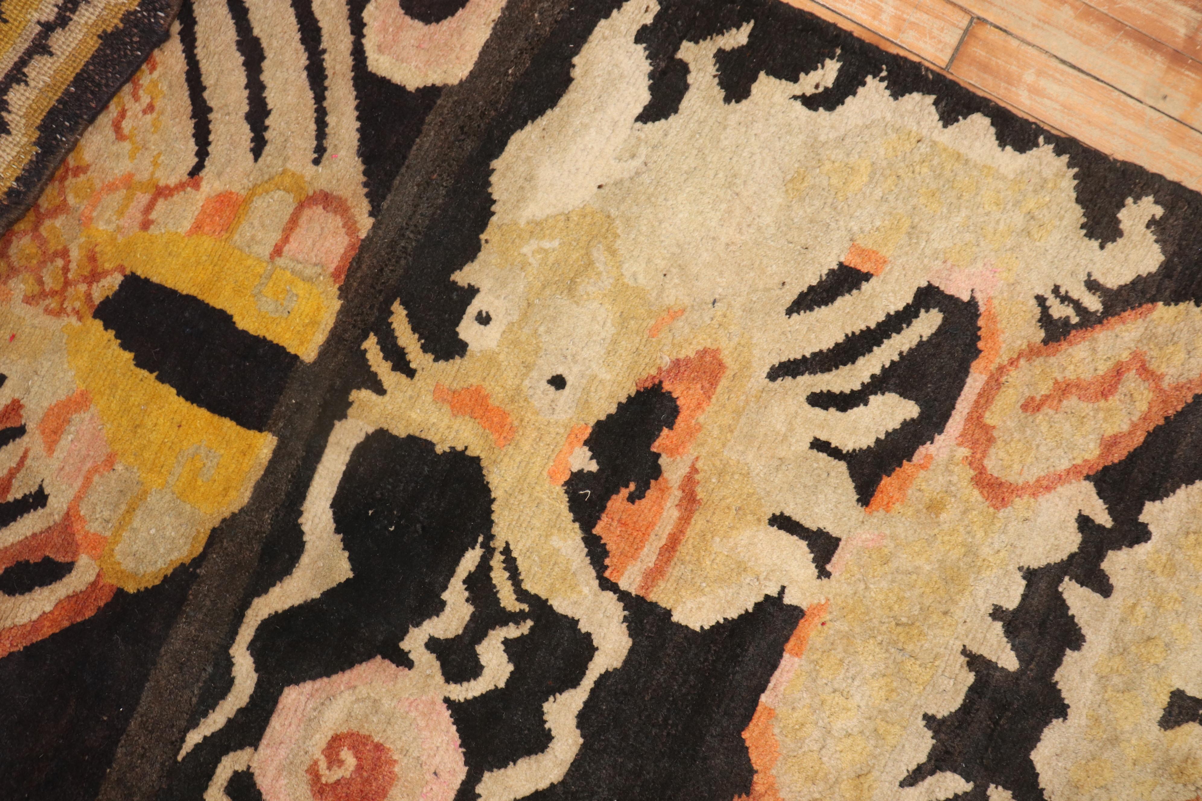 20th Century Tibetan Phoenix Dragon Vintage Rug For Sale