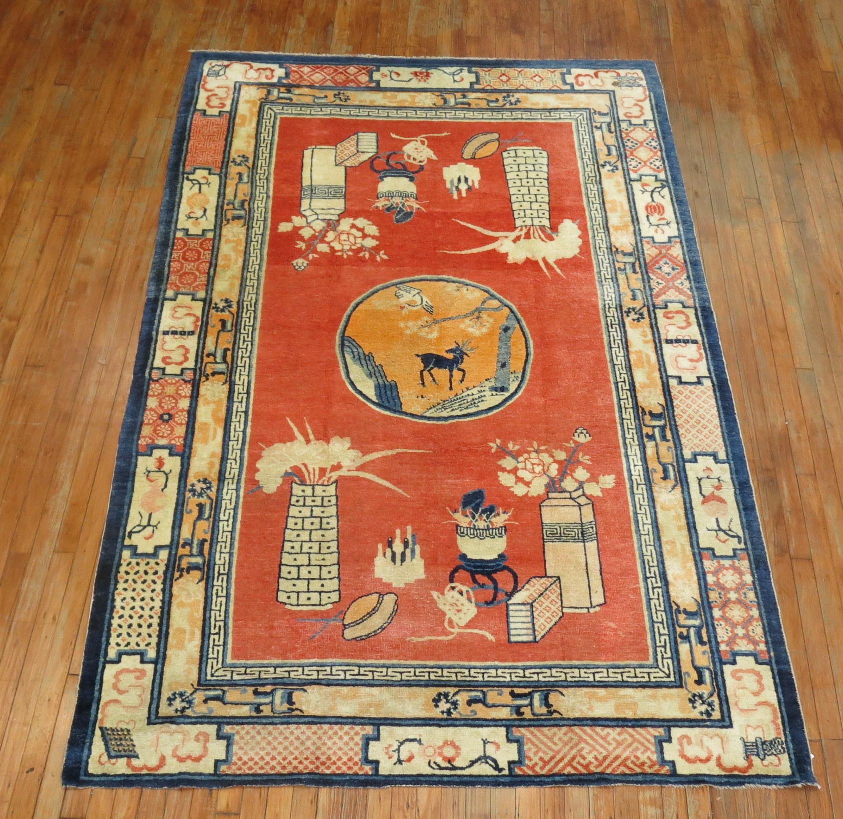 Antique Tibetan intermediate Pictorial rug.

  