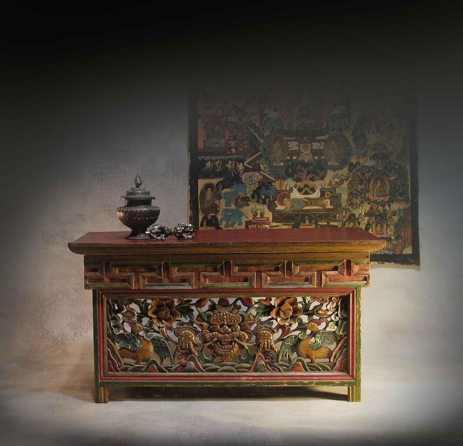 Tibetan Portable Polychromed Wooden Altar Stand or Table, Early 20th Century 3