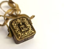 Tibetan Protection Amulet Gau Box with Seated Buddha Relief