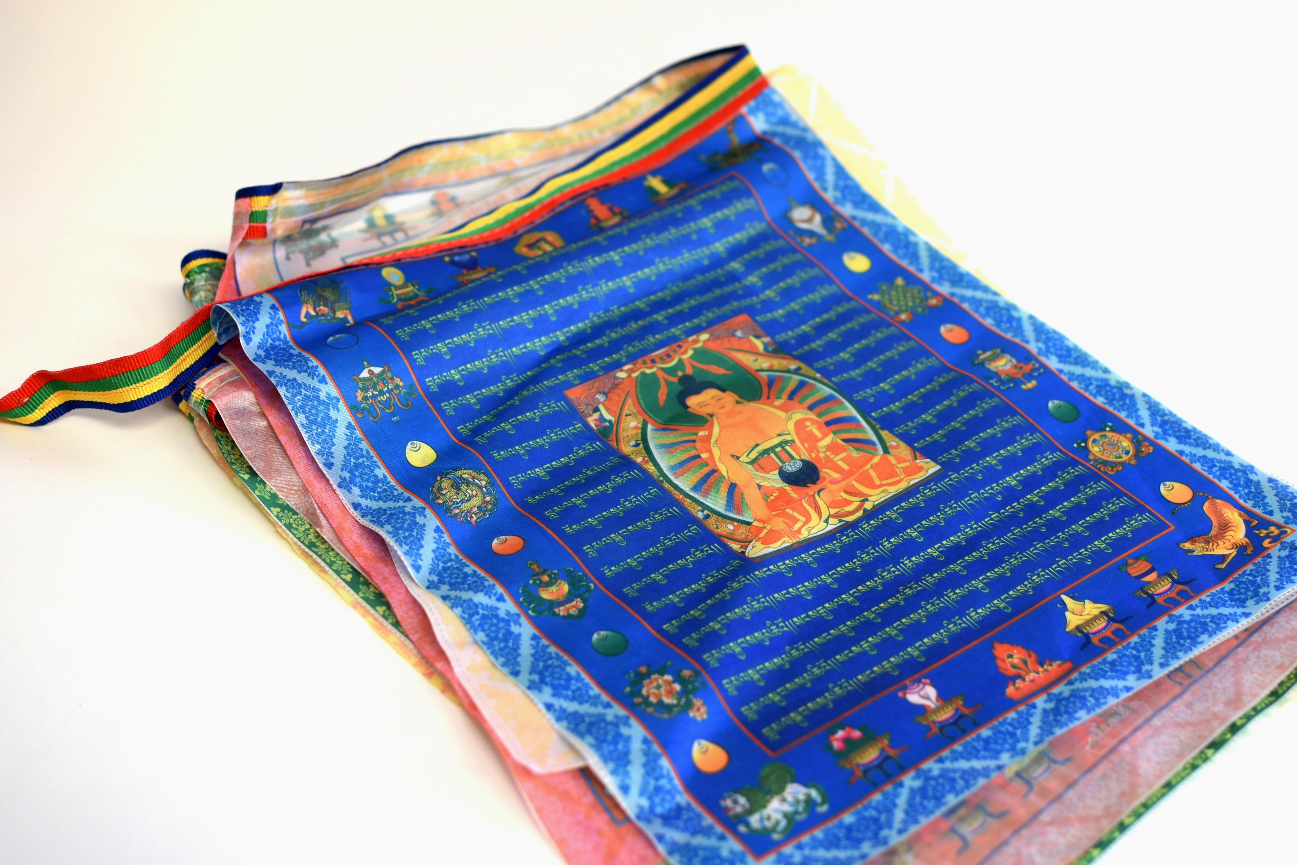 Hand-Crafted Tibetan Protection Green Tara Ghau and Prayer Flag For Sale