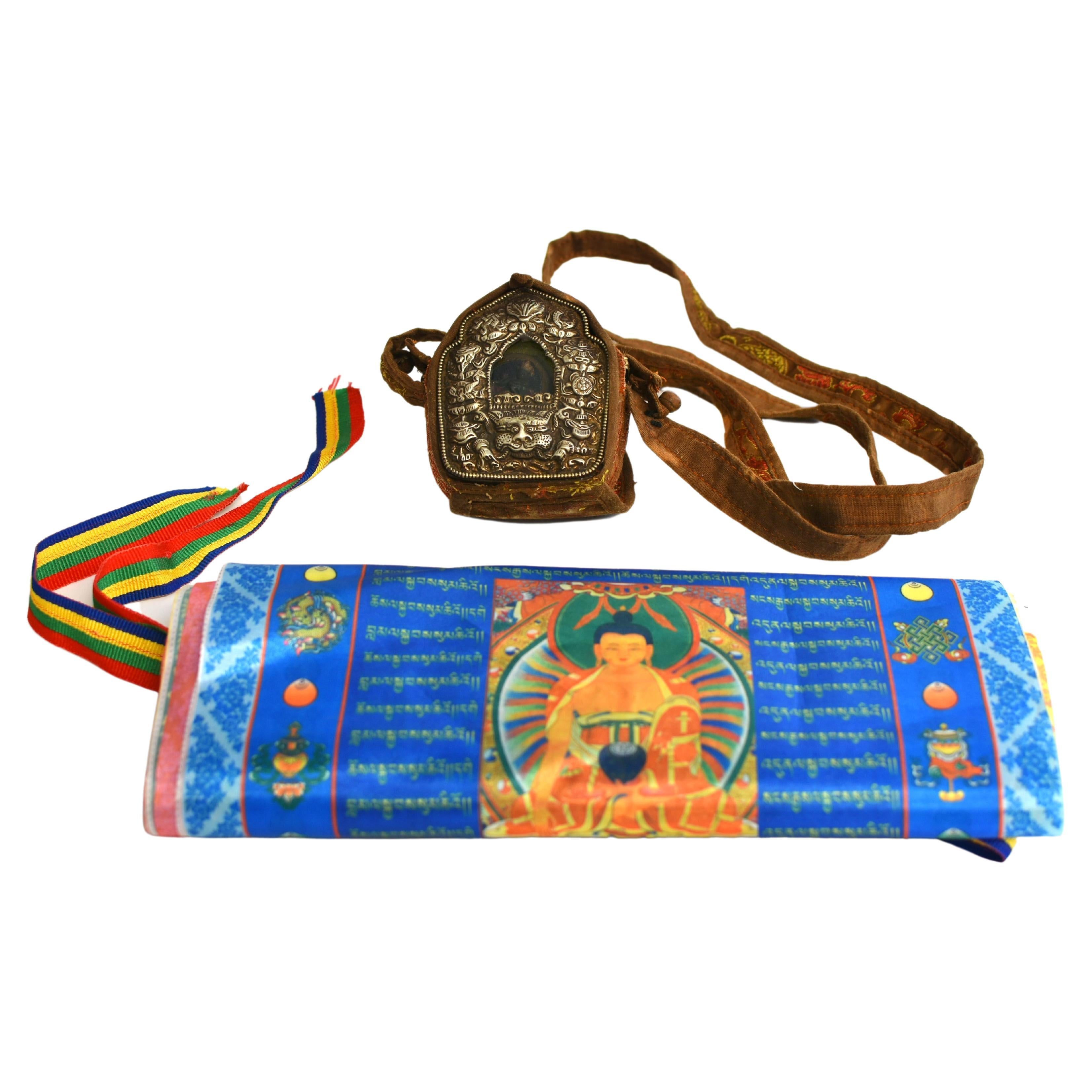 Tibetan Protection Green Tara Ghau and Prayer Flag For Sale