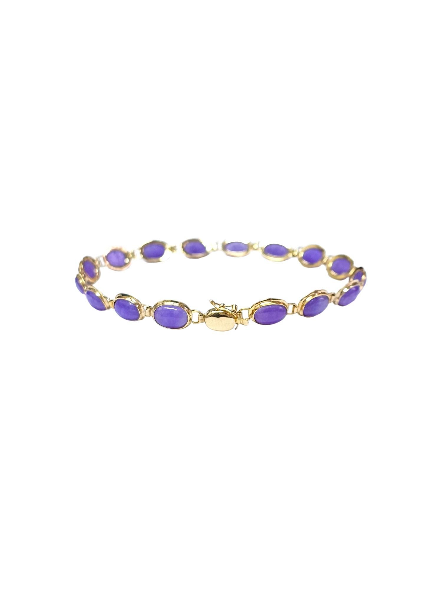 Tibetan Purple Lavender Jadeite Beaded Bracelet (with 14K Solid Yellow Gold) For Sale 1