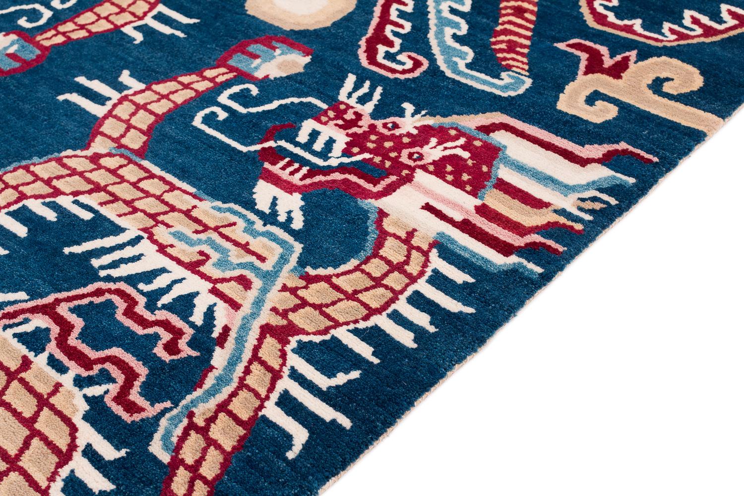 Alfombra de lana tibetana roja y azul Phoenix Dragon Accessory by Joseph Carini en venta 2