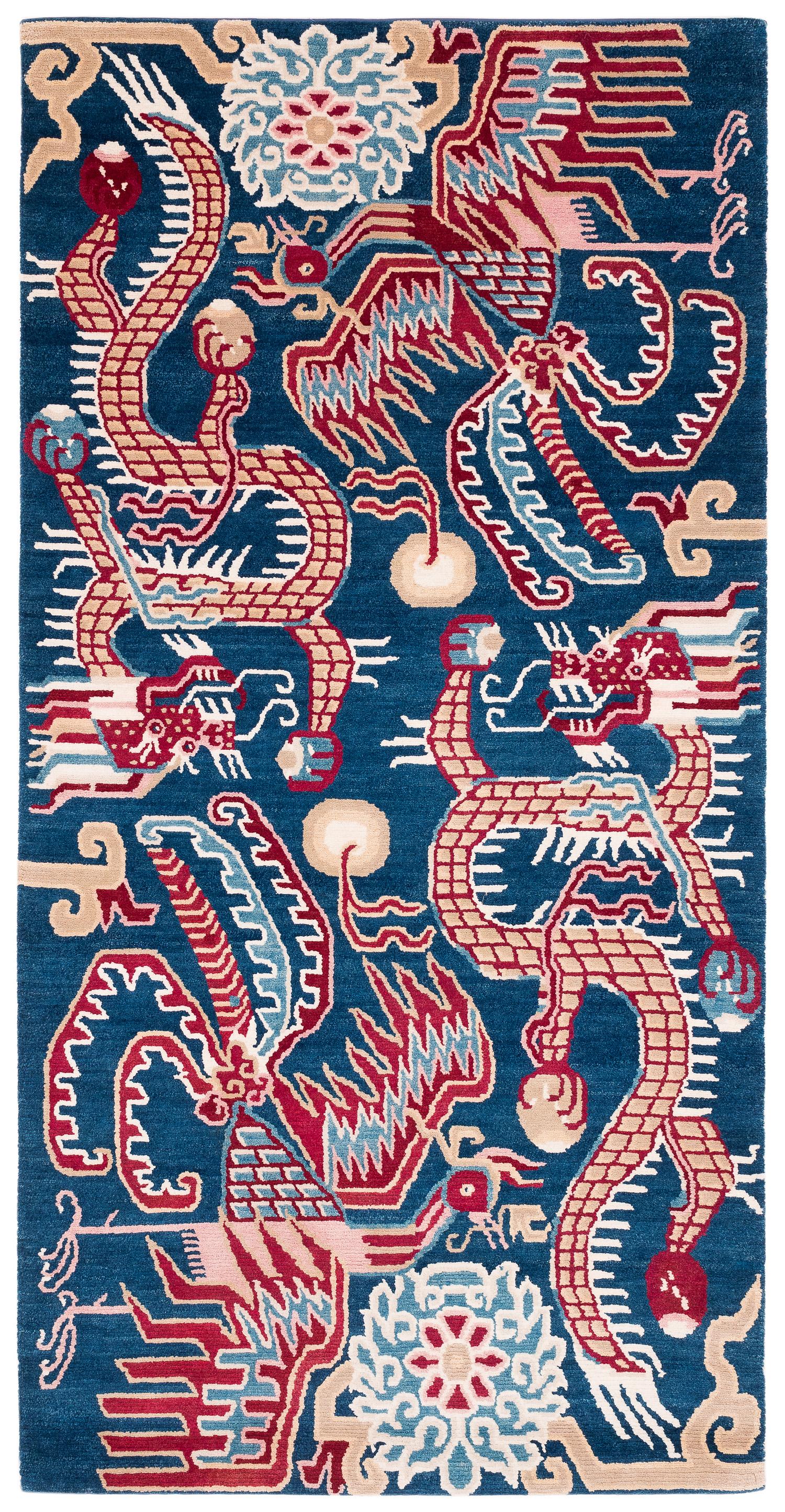 Alfombra de lana tibetana roja y azul Phoenix Dragon Accessory by Joseph Carini en venta 7