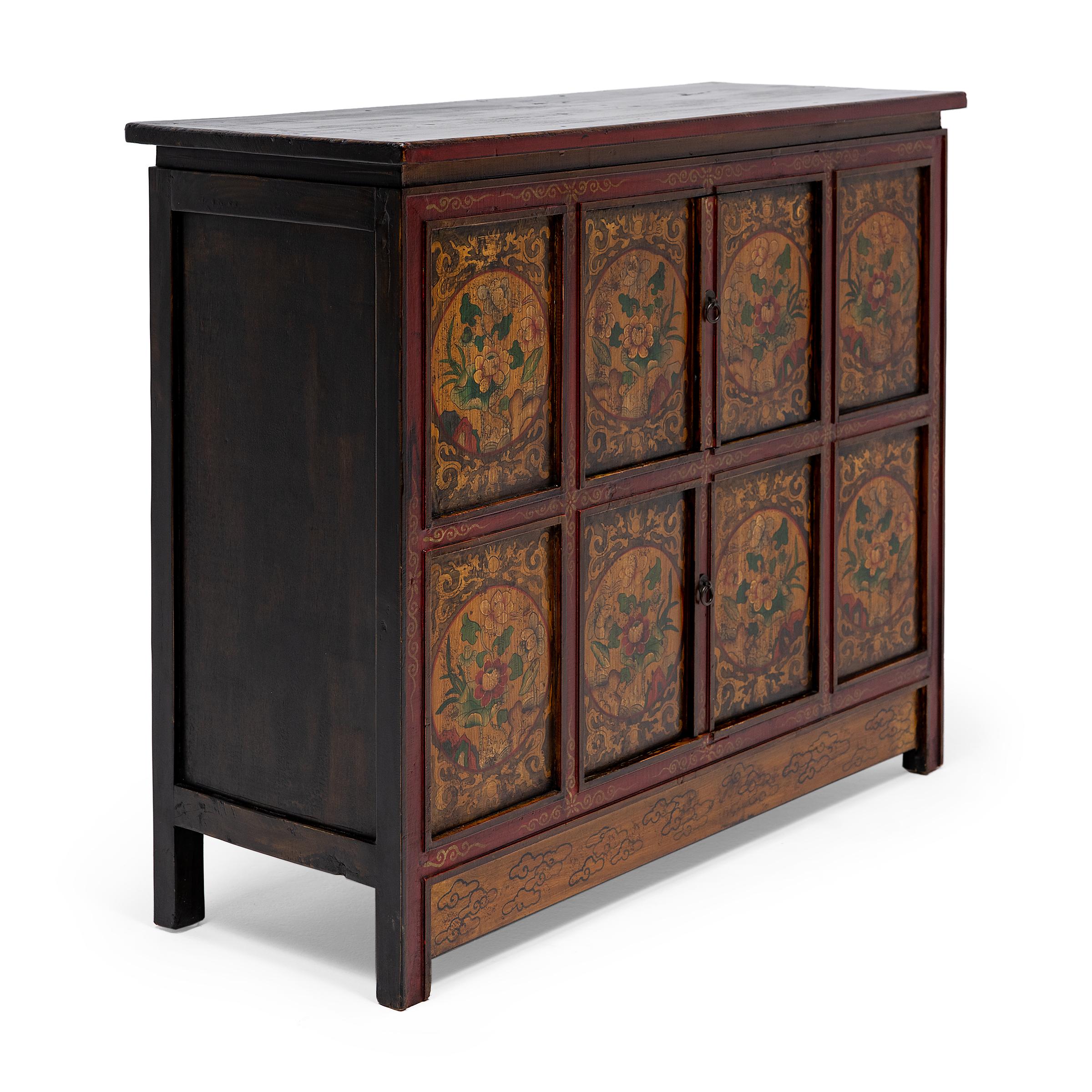 19th Century Tibetan Red and Gold Painted Cabinet, c. 1900 For Sale