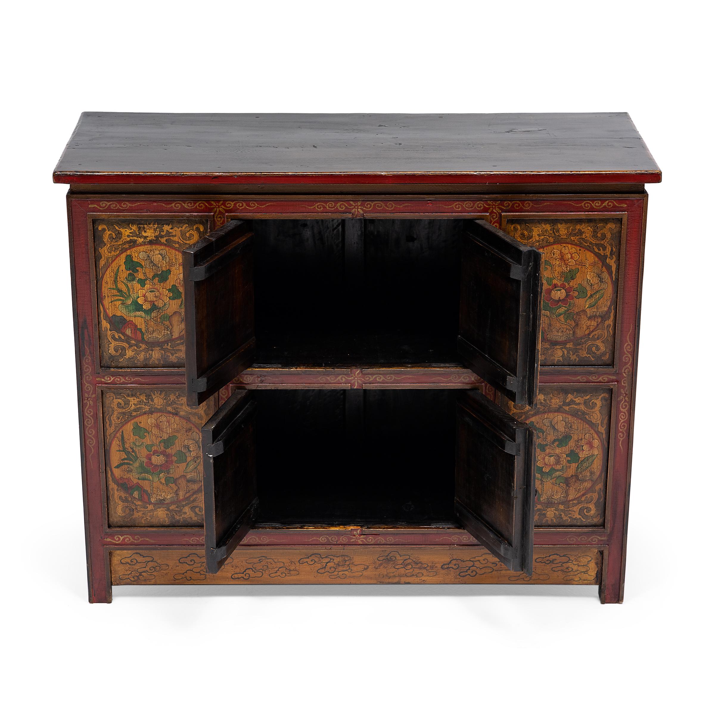 Tibetan Red and Gold Painted Cabinet, c. 1900 For Sale 1
