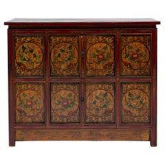 Used Tibetan Red and Gold Painted Cabinet, c. 1900