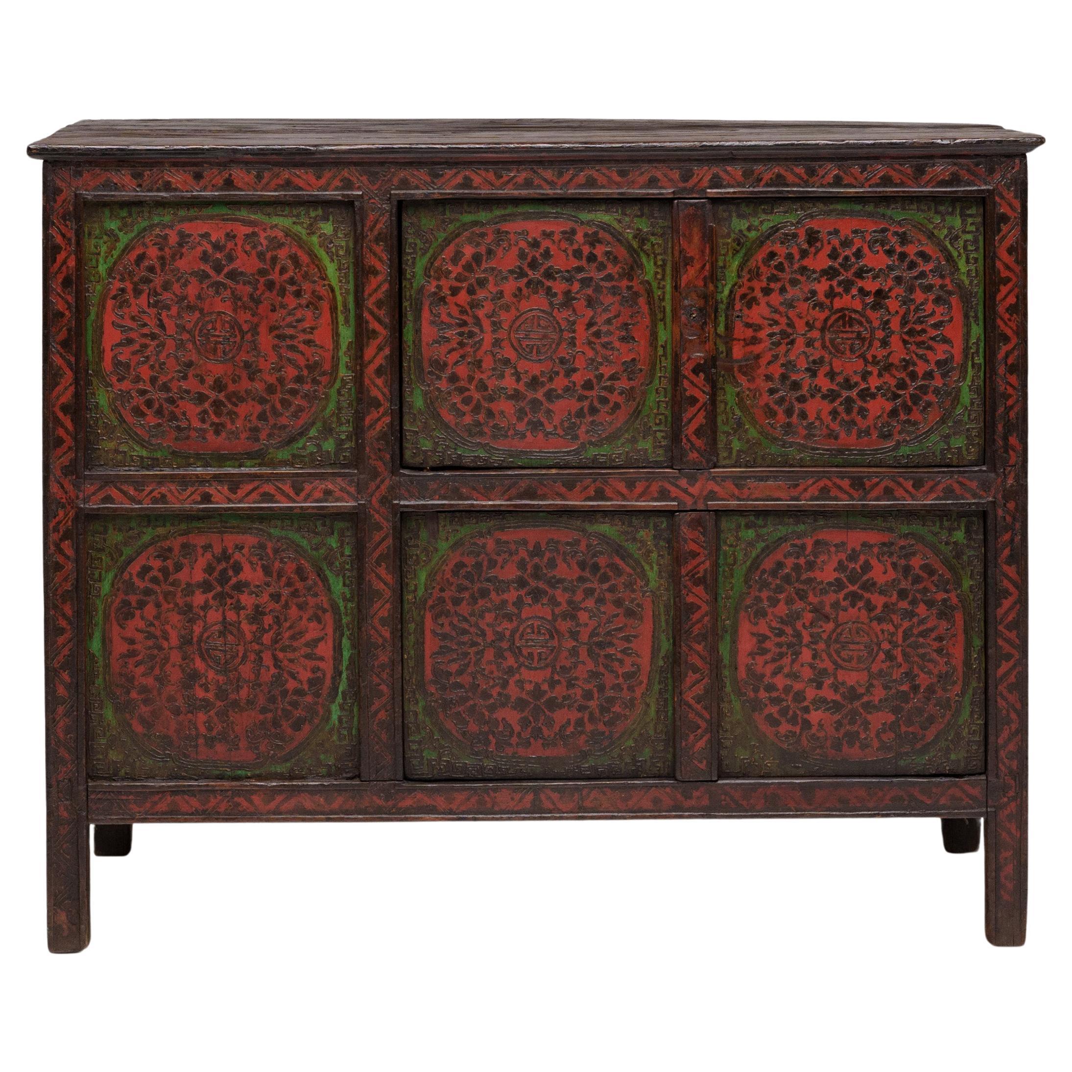 Tibetan Red & Green Longevity Coffer, c. 1850
