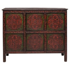 Cofre tibetano rojo y verde de la longevidad, c. 1850