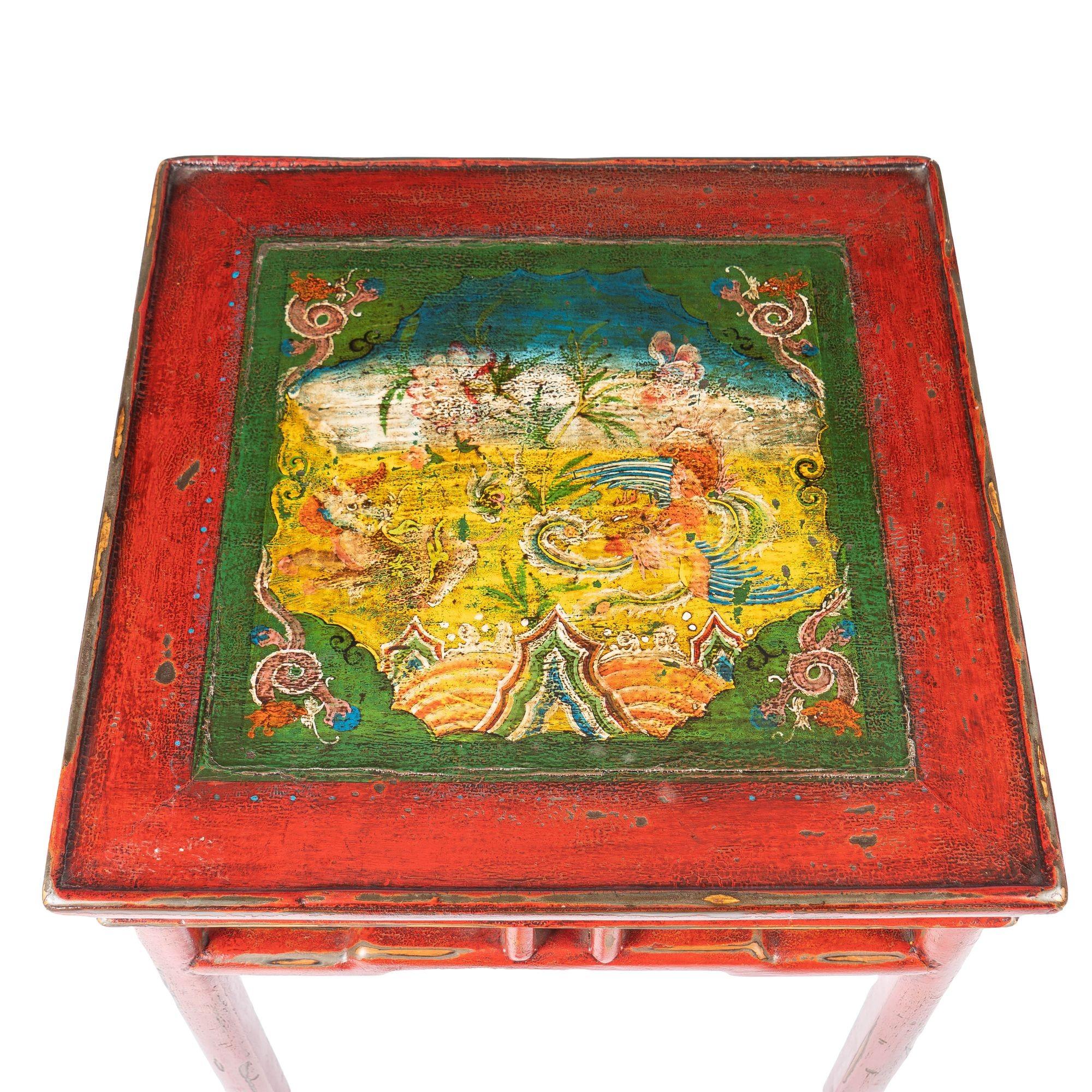 Tibetan Red Lacquered Side Table '1910' In Good Condition For Sale In Kenilworth, IL