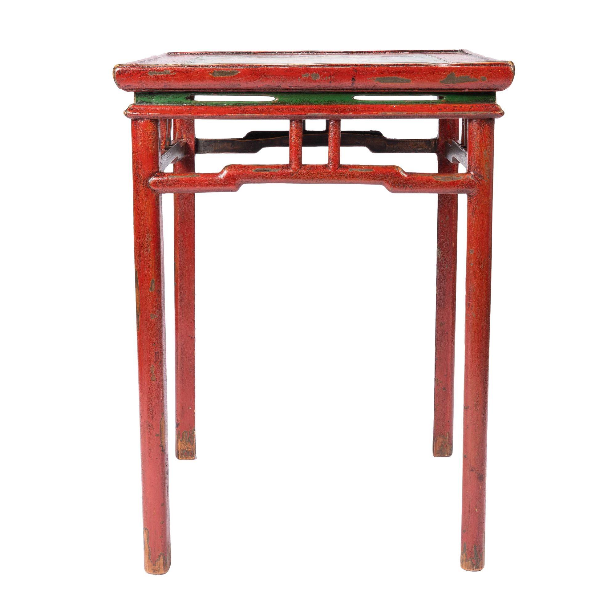 Hardwood Tibetan Red Lacquered Side Table '1910' For Sale