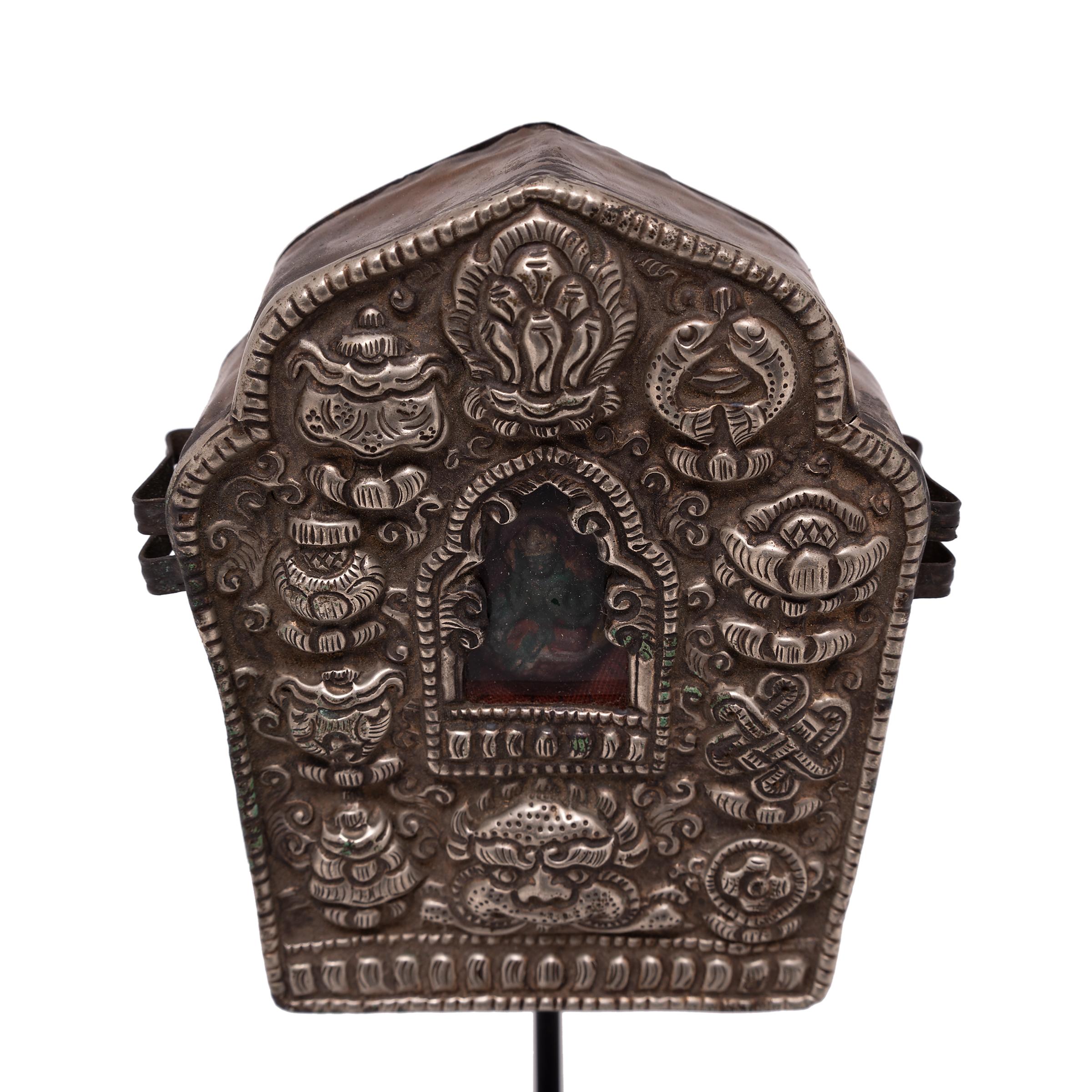 Brass Tibetan Repoussé Traveling Shrine, c. 1850 For Sale