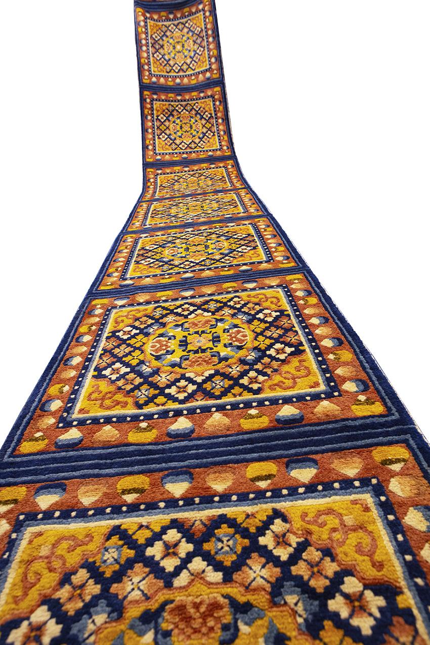 Tibetischer Teppich im antiken Tempeldesign (Wolle) im Angebot