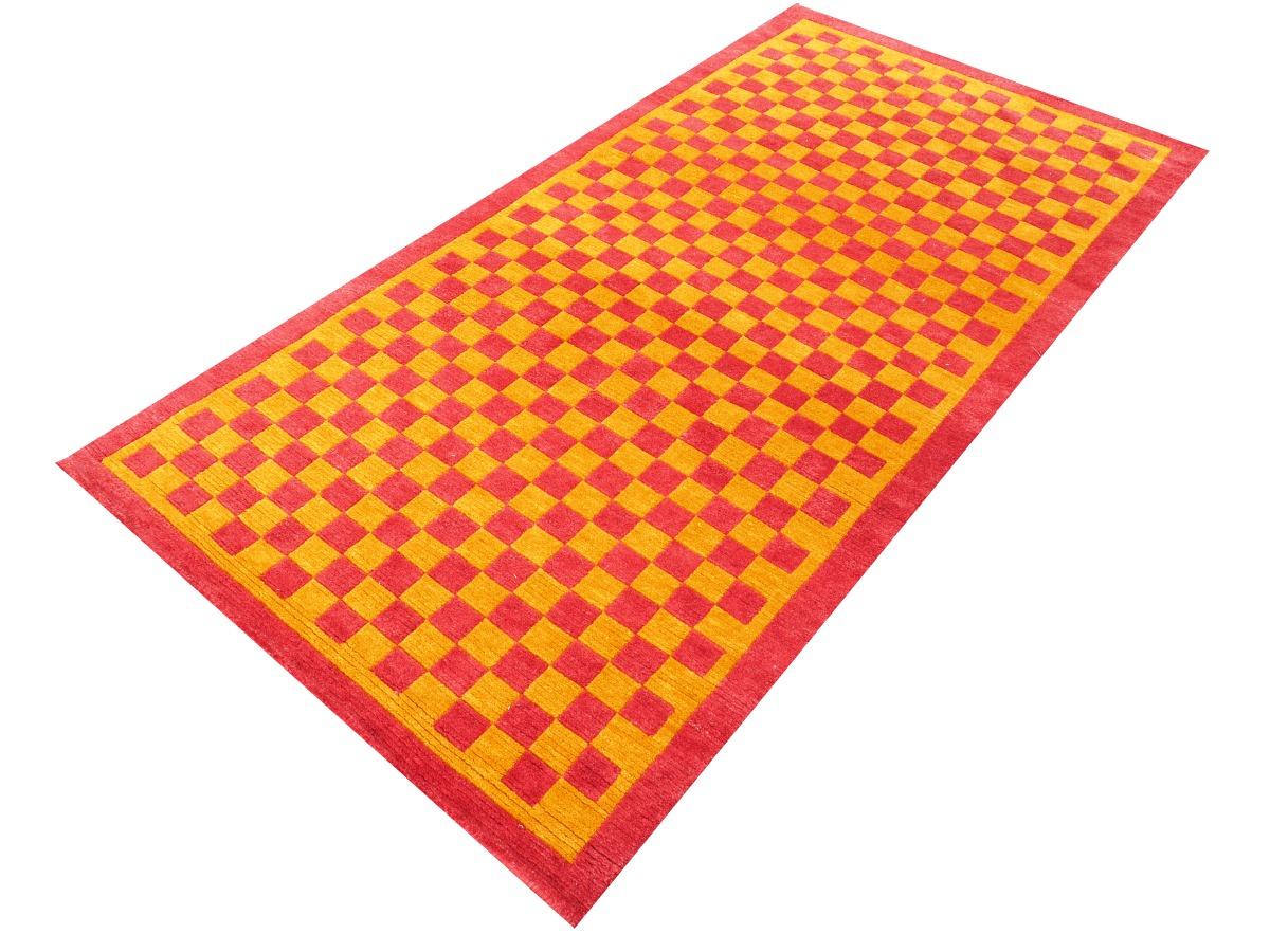 Art Deco Tibetan Rug Hand Knotted Wool Meditation Carpet Kampa Dzong Checkerboard For Sale