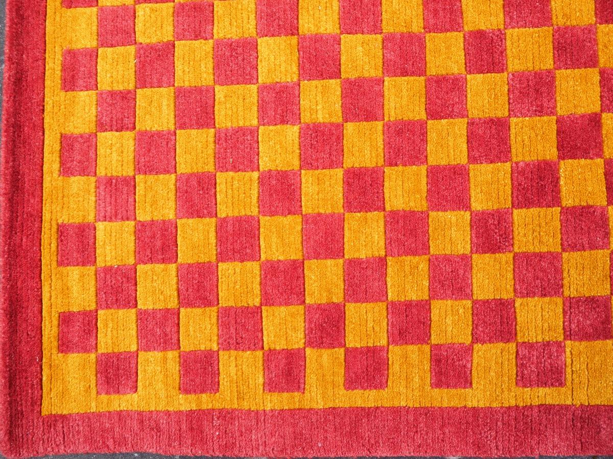 Nepalese Tibetan Rug Hand Knotted Wool Meditation Carpet Kampa Dzong Checkerboard For Sale