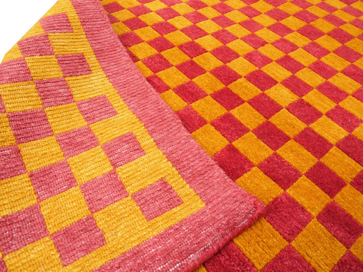 Tibetan Rug Hand Knotted Wool Meditation Carpet Kampa Dzong Checkerboard In New Condition For Sale In Lohr, Bavaria, DE