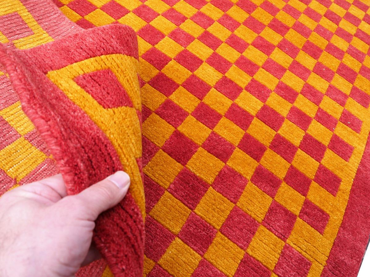 Tibetan Rug Hand Knotted Wool Meditation Carpet Kampa Dzong Checkerboard For Sale 1