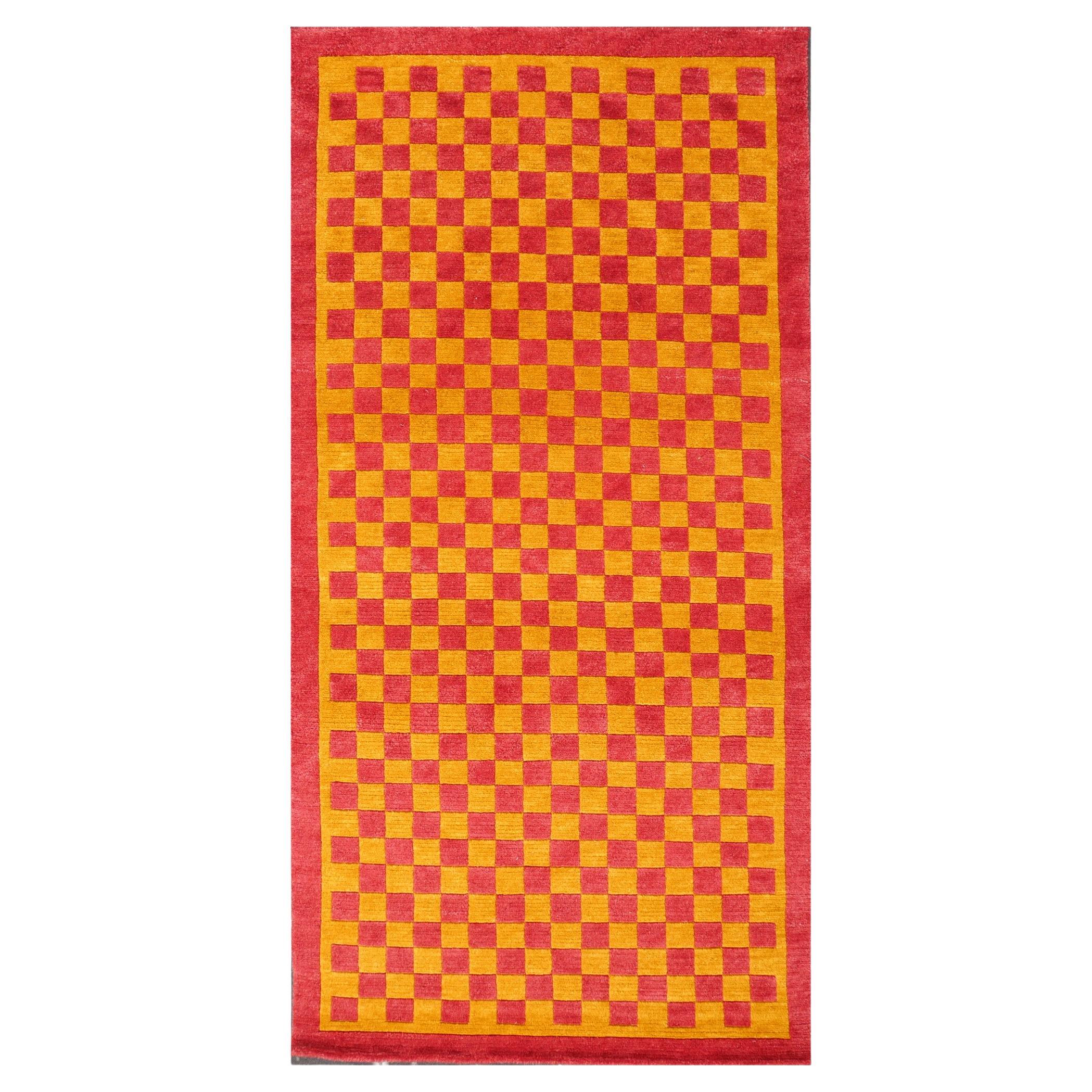 Tibetan Rug Hand Knotted Wool Meditation Carpet Kampa Dzong Checkerboard For Sale