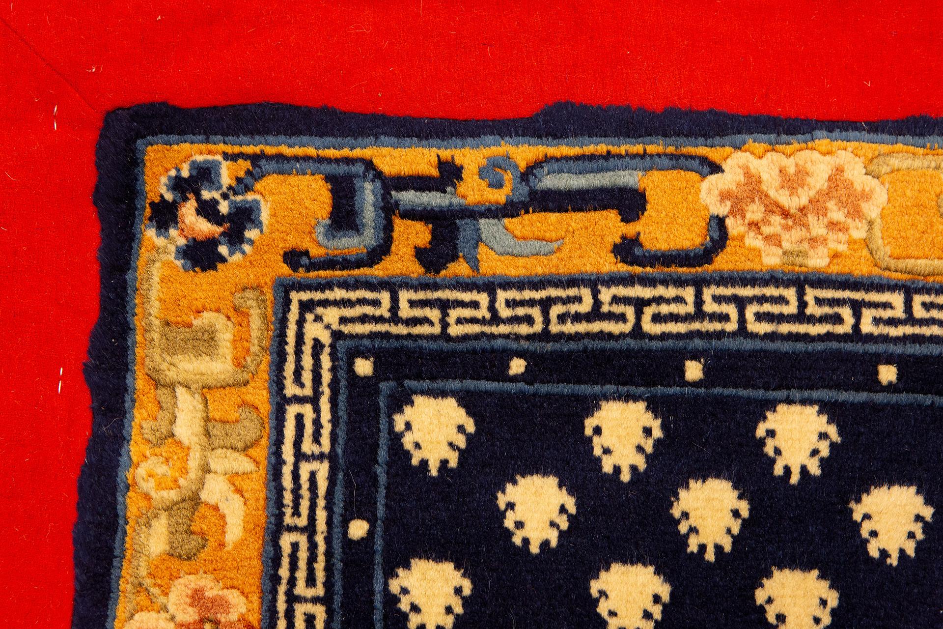 19th Century Tibetan Rug Midnight Blue Field For Sale