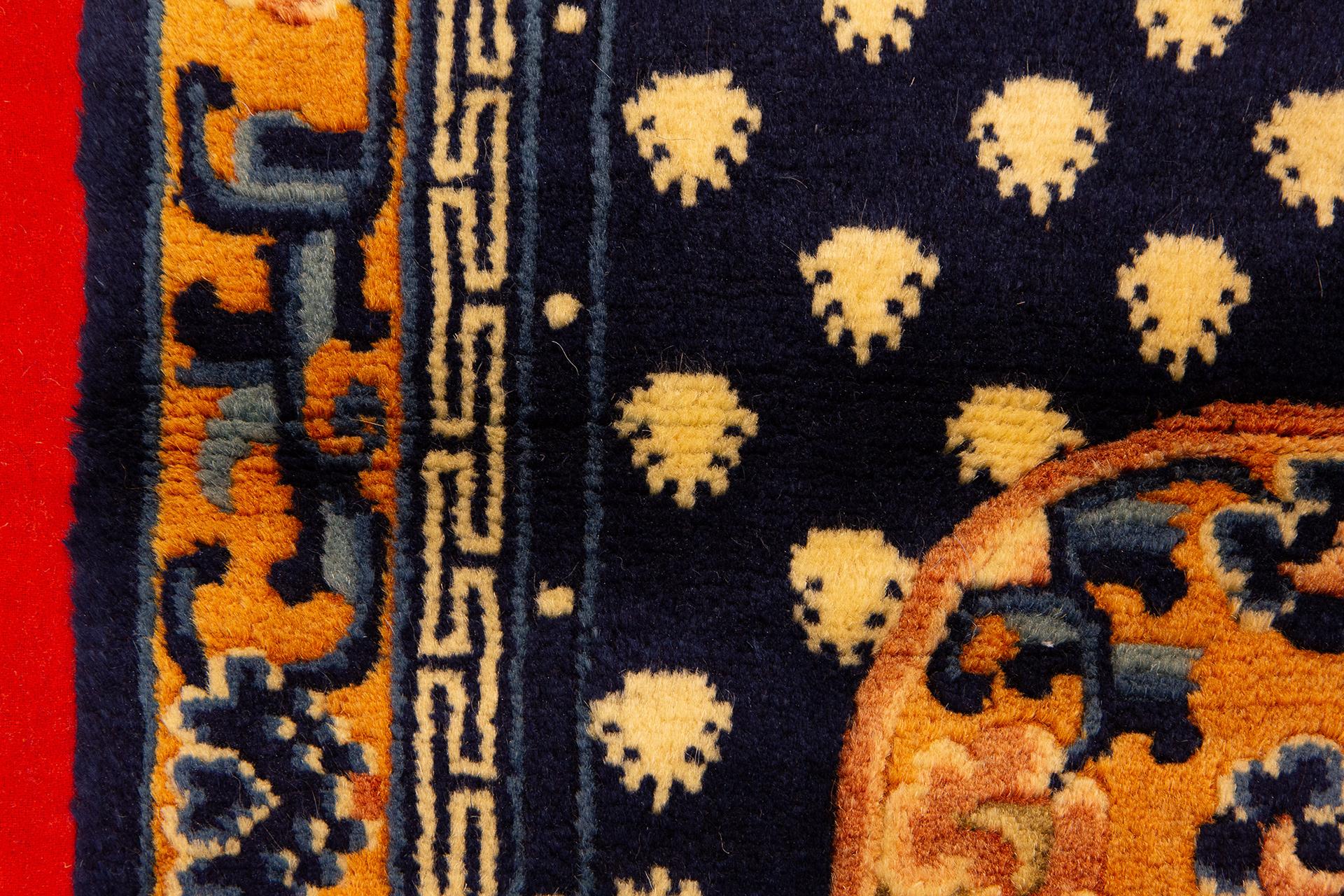 Wool Tibetan Rug Midnight Blue Field For Sale