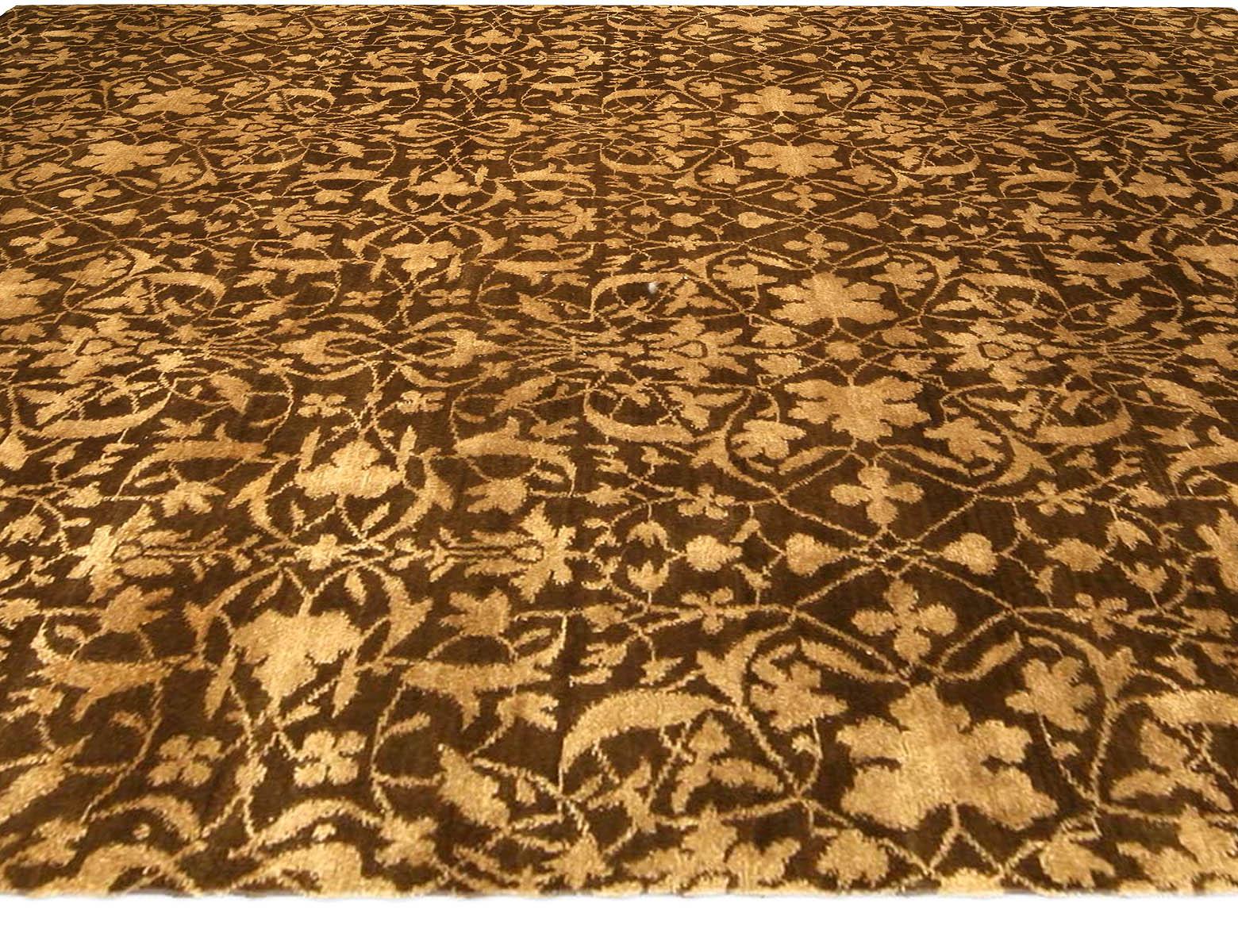 Hand-Knotted Modern Tibetan Beige Brown Silk Wool Rug S7 by Doris Leslie Blau For Sale