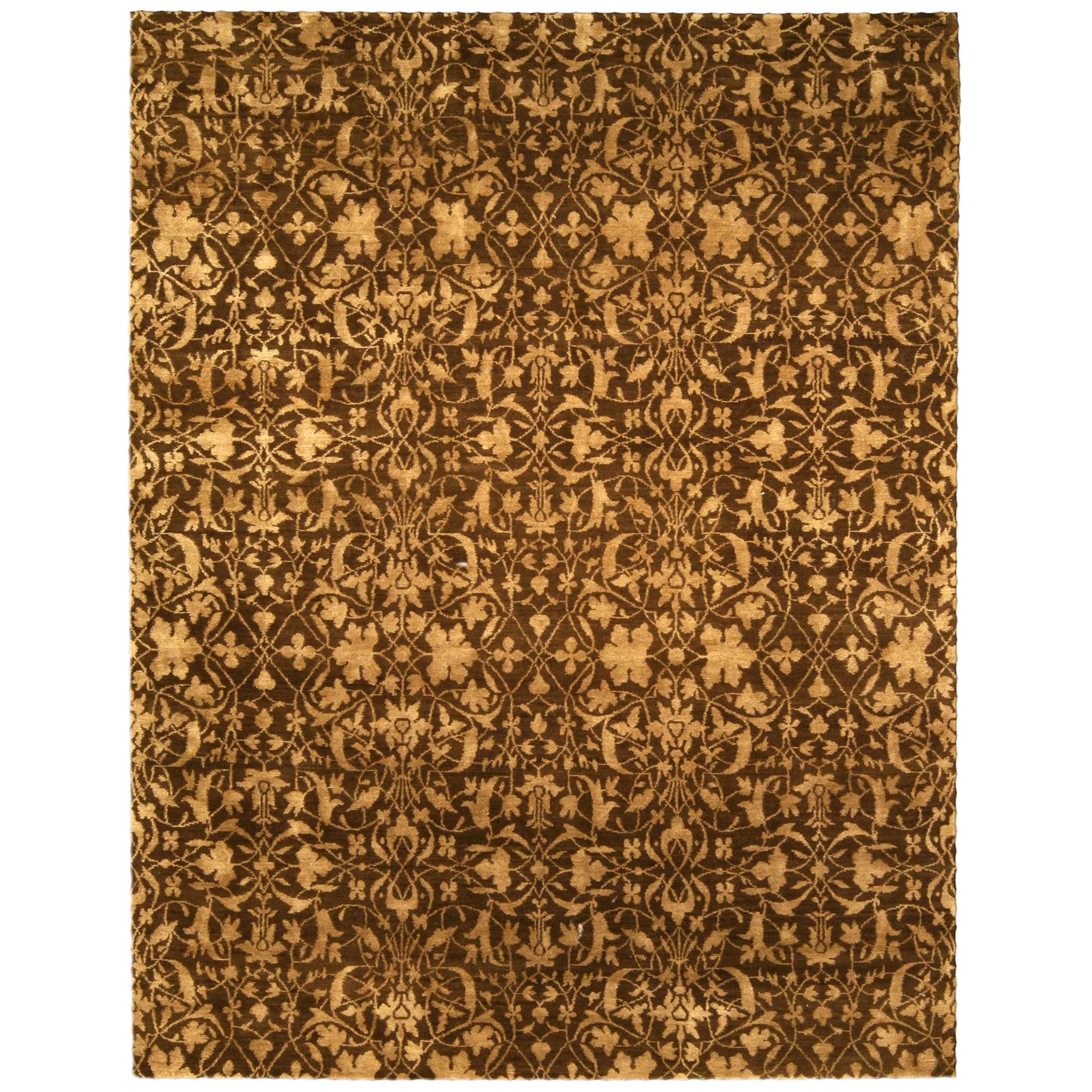 Modern Tibetan Beige Brown Silk Wool Rug S7 by Doris Leslie Blau For Sale