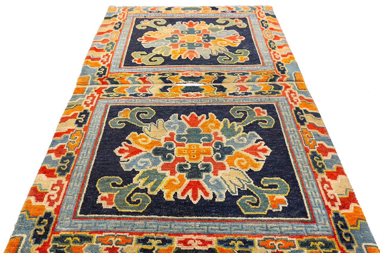 Hand-Knotted Tibetan Rug Special Multi-Color Design, 19th Century