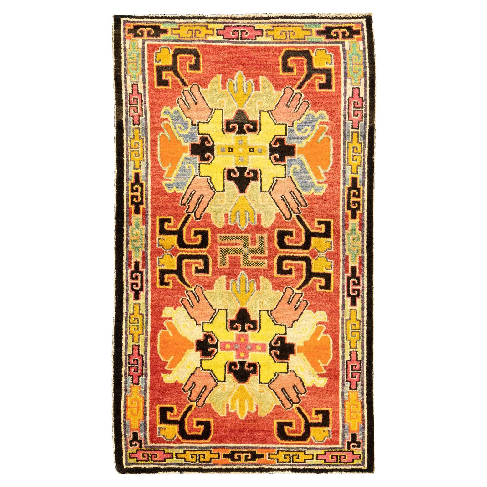 Tappeto tibetano con motivo a svastica, 1920 ca. in vendita