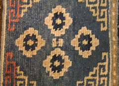 Tibetan Rug, Wool Hand-Knotted , Blue Field with Rosettes