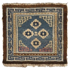 Tibetan Rug, Wool Hand-Knotted , Blue Field with Rosettes