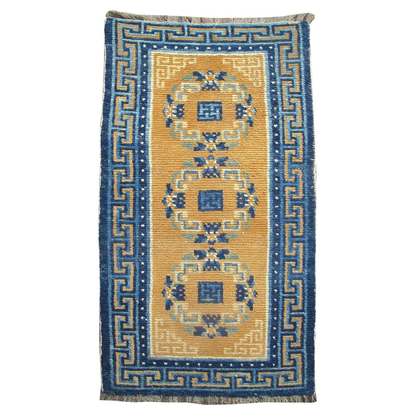 Tibetan Rug Woven with Thick Lustrous Tibetan Wool, 19th Century