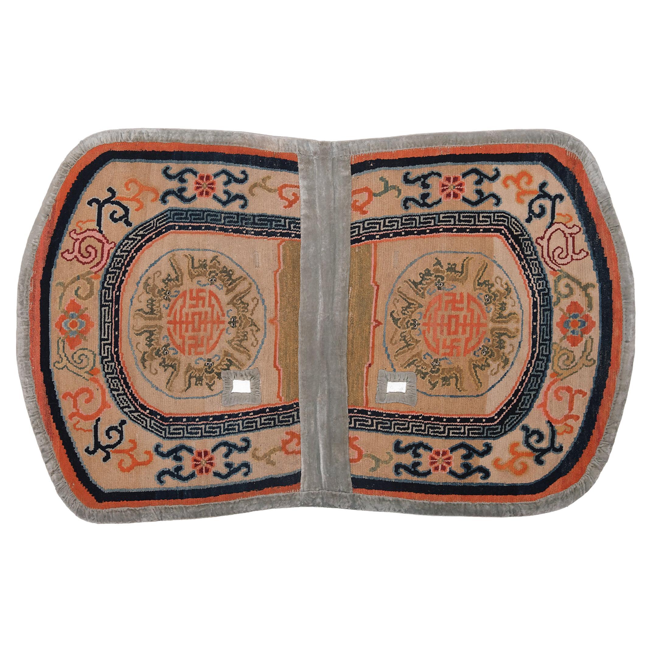 Tibetan Saddle Carpet with Five Blessing Medallions, c. 1900 For Sale