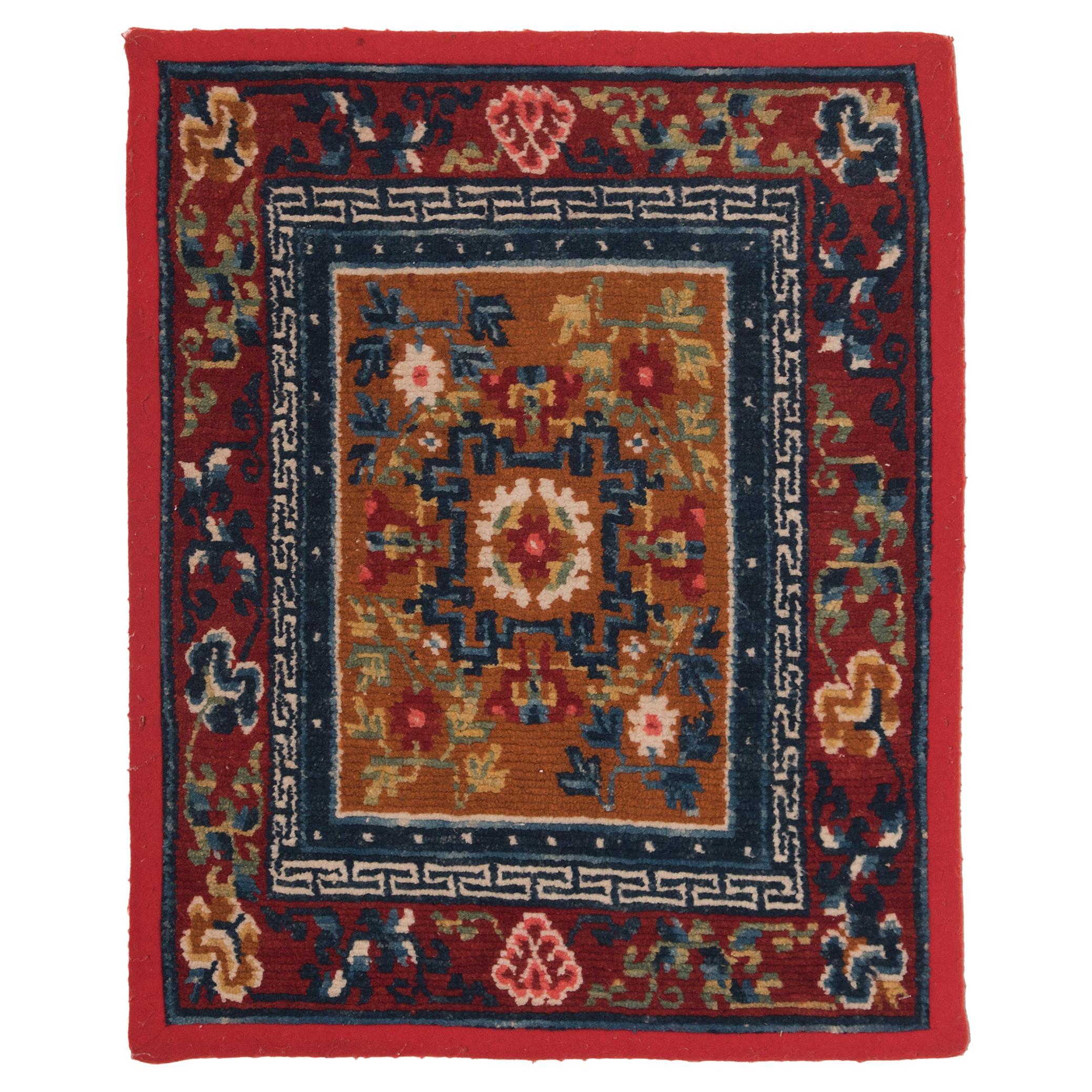 Tibetan Saddle Carpet with Floral Medallion, c. 1900 For Sale