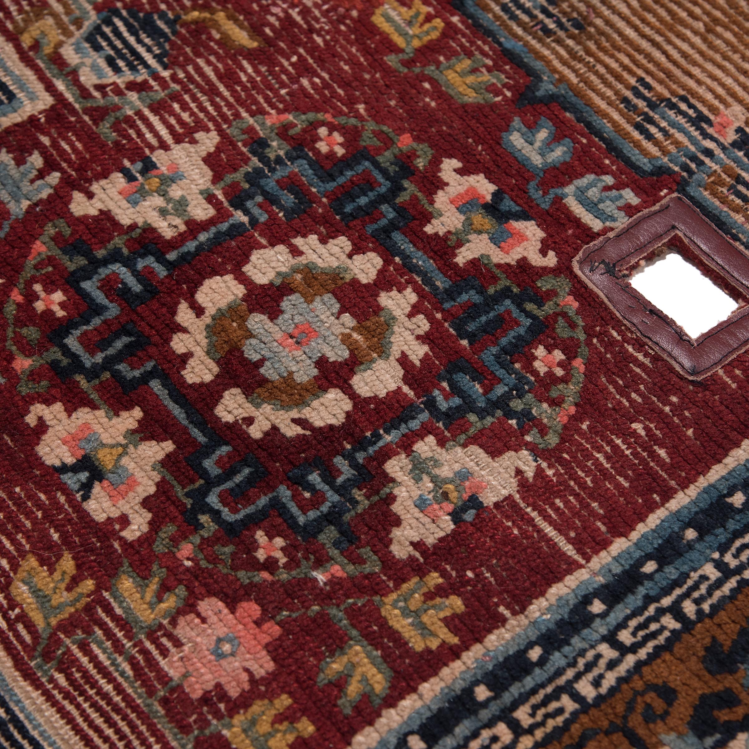 Vegetable Dyed Tibetan Saddle Carpet with Floral Medallions, c. 1900 For Sale