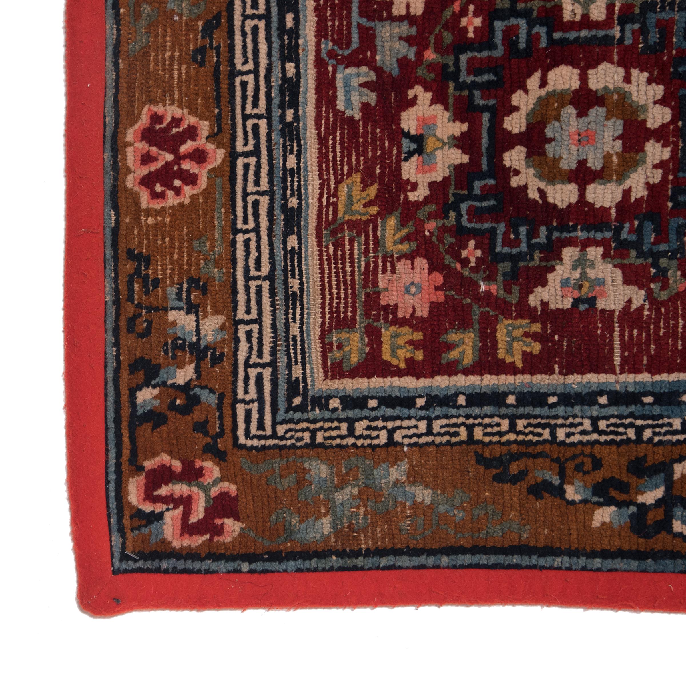 19th Century Tibetan Saddle Carpet with Floral Medallions, c. 1900 For Sale