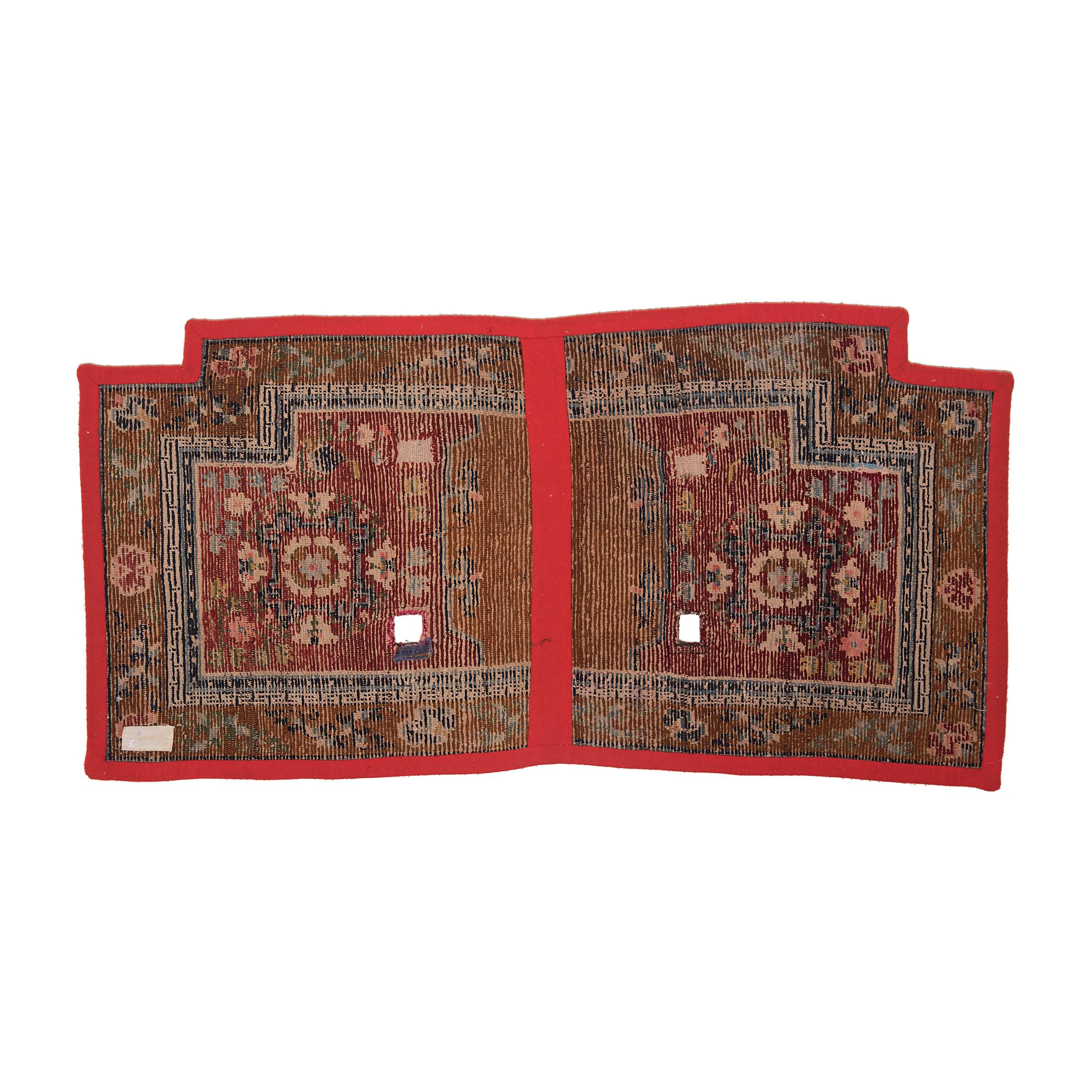 Fabric Tibetan Saddle Carpet with Floral Medallions, c. 1900 For Sale