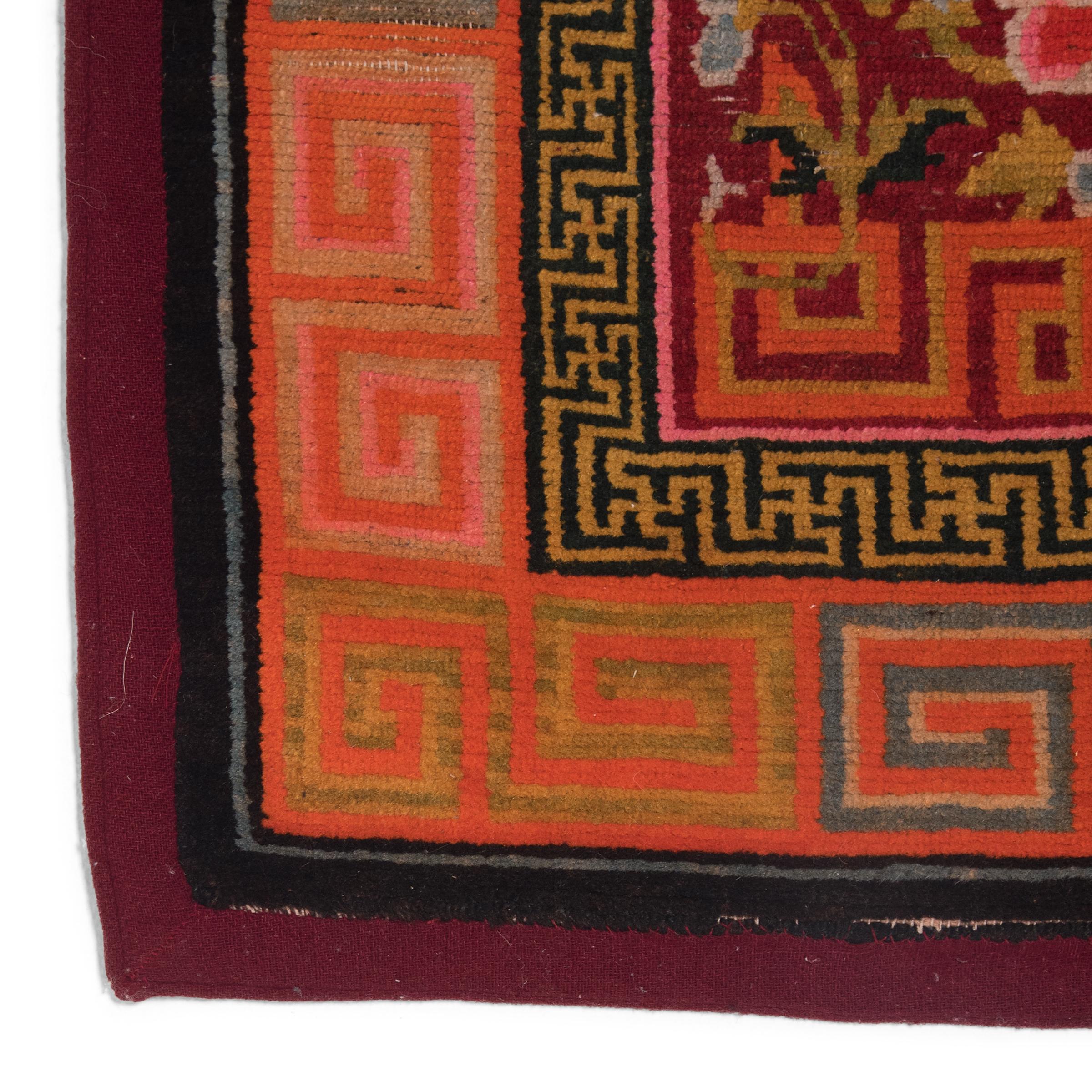 20th Century Tibetan Saddle Carpet with Floral Medallions, c. 1930 For Sale
