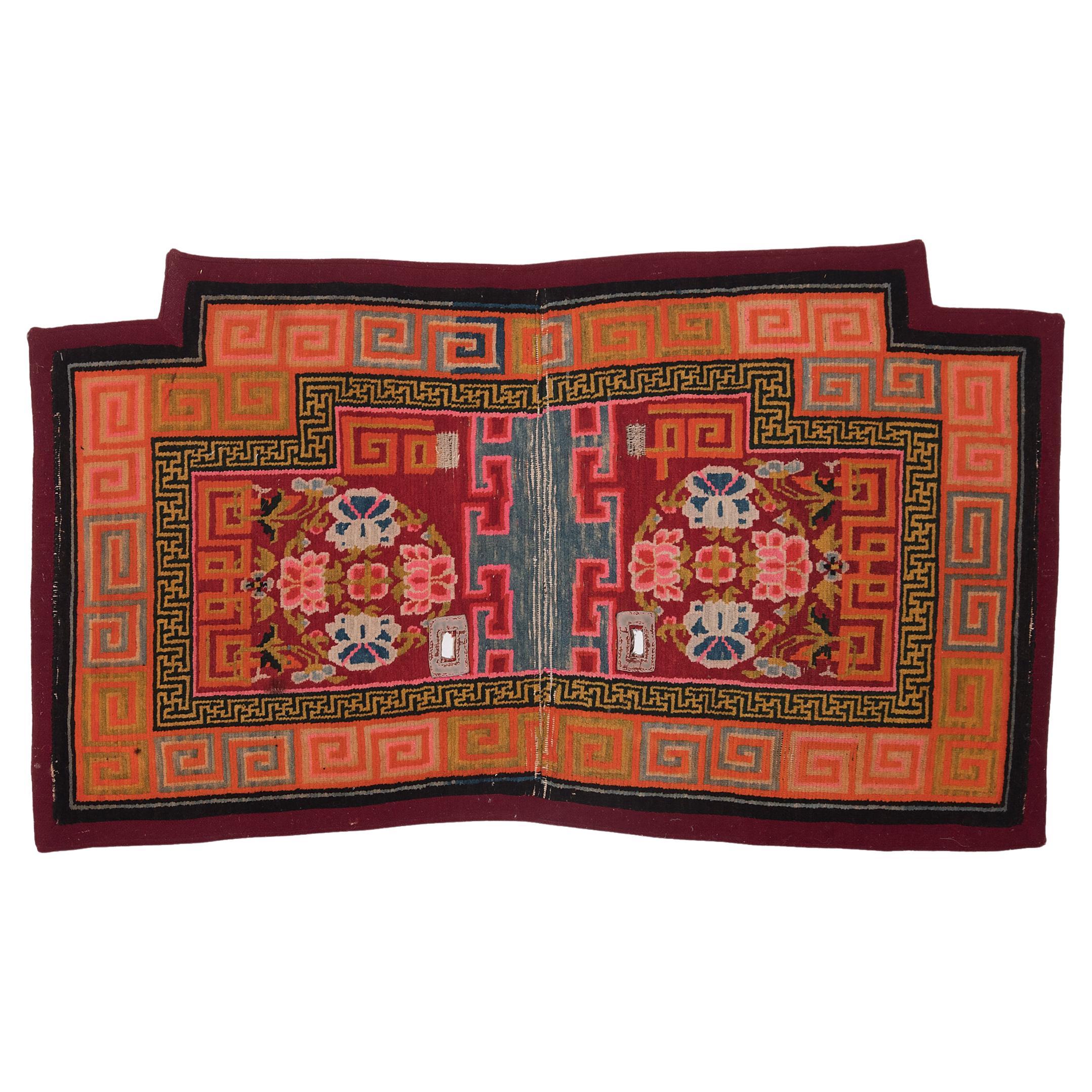 Tibetan Saddle Carpet with Floral Medallions, c. 1930 For Sale