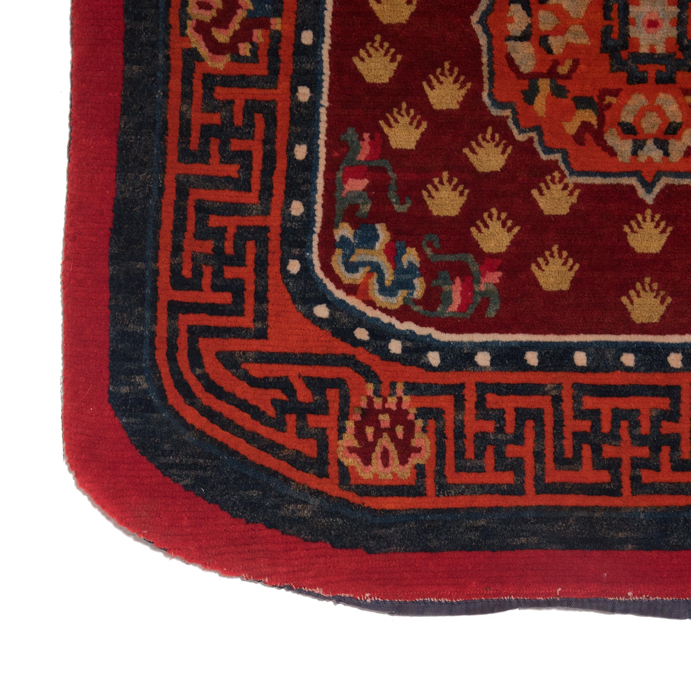 Tibetan Saddle Carpet with Meander Border, c. 1900 In Good Condition For Sale In Chicago, IL