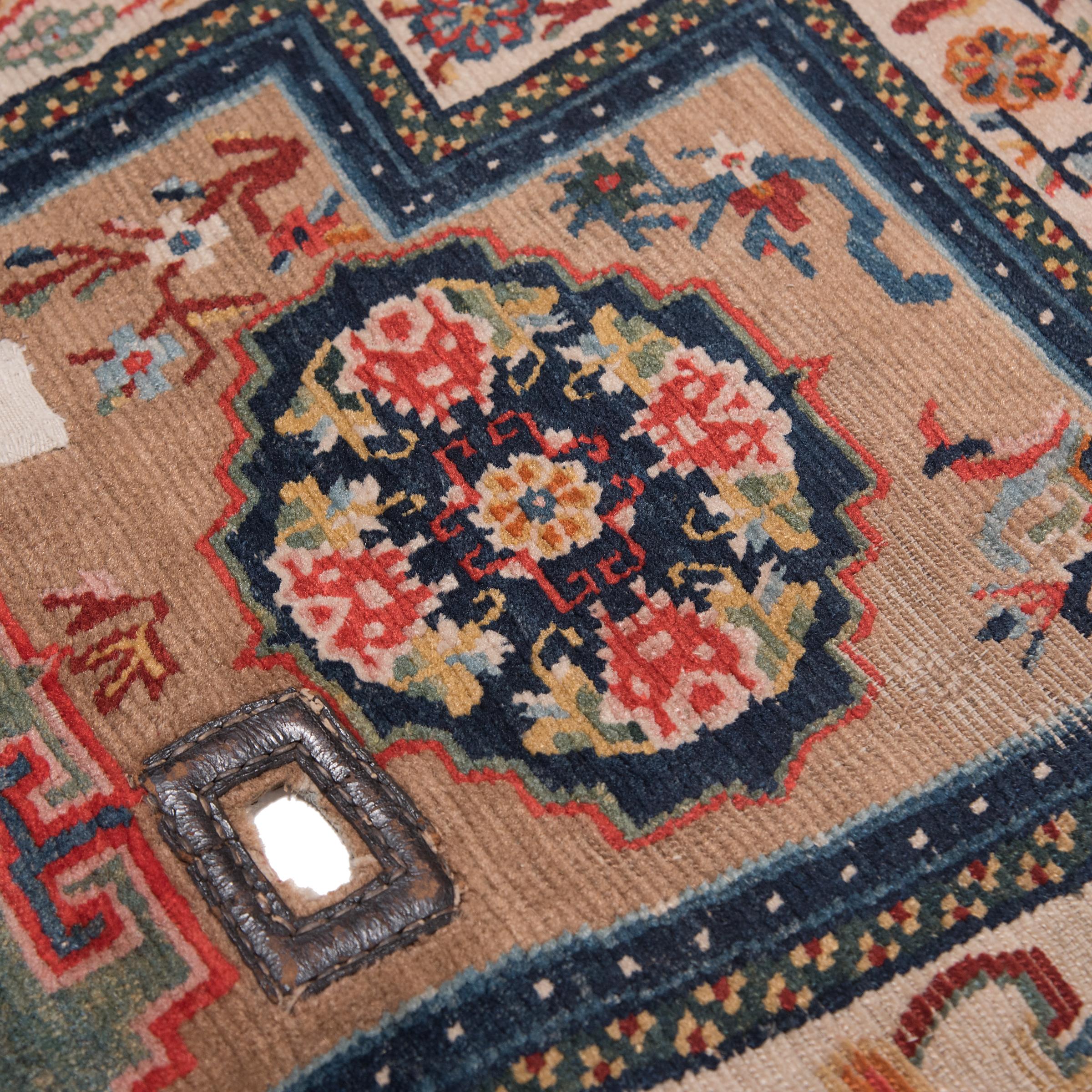 Vegetable Dyed Tibetan Saddle Carpet with Scholars' Objects, c. 1900 For Sale