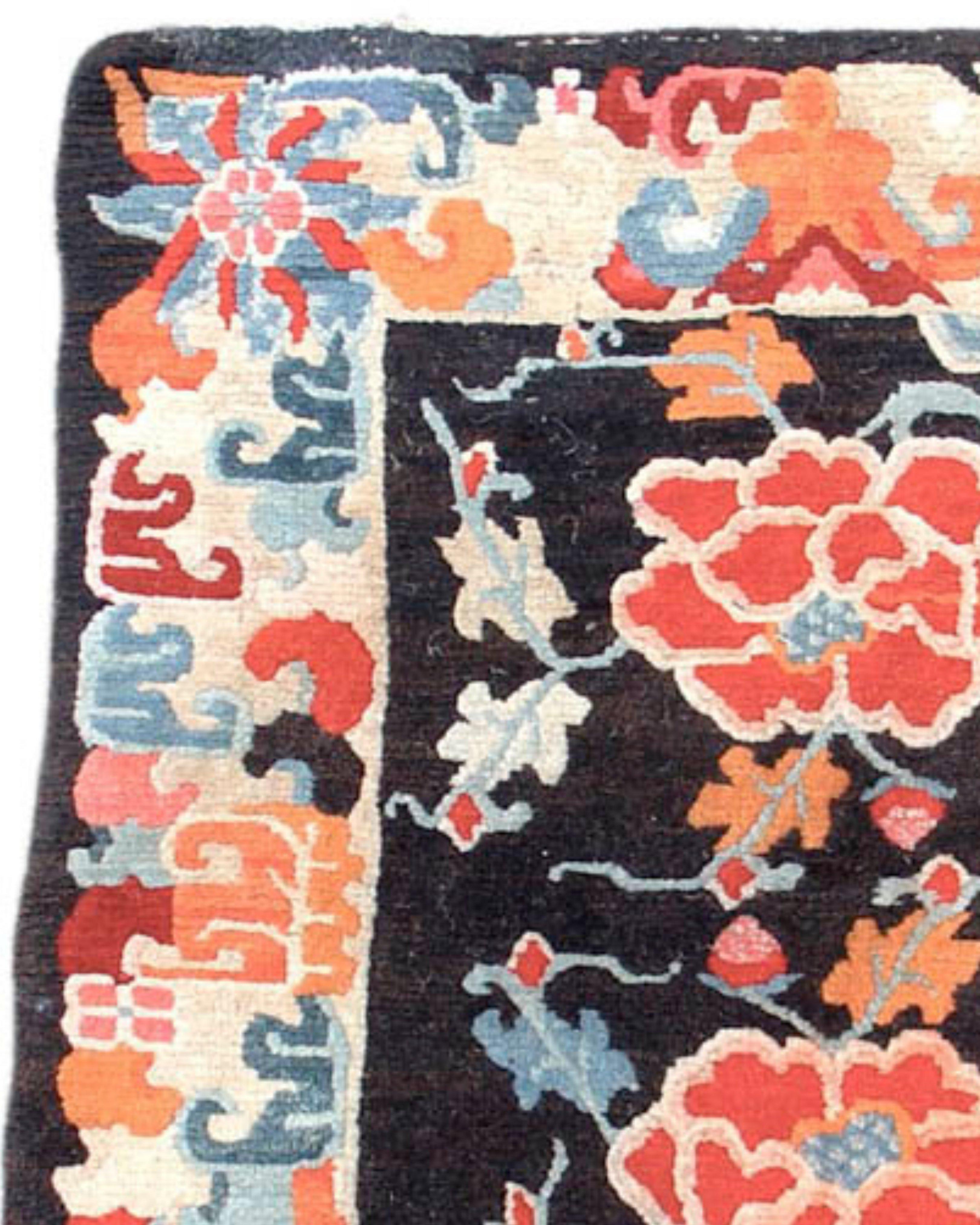 Hand-Knotted Tibetan Saddle Seat Rug, Early 20th Century For Sale