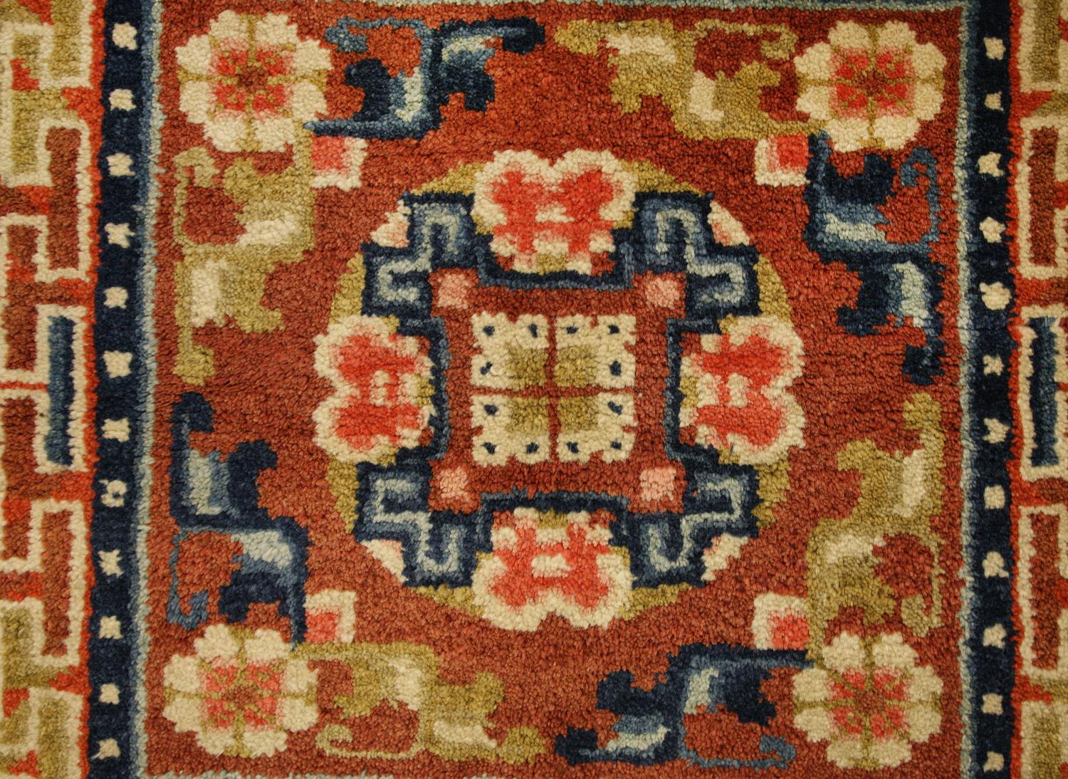 Hand-Knotted Tibetan Semi-Antique Rug with Medallion Wool Multi-Color, ca. 1940 For Sale