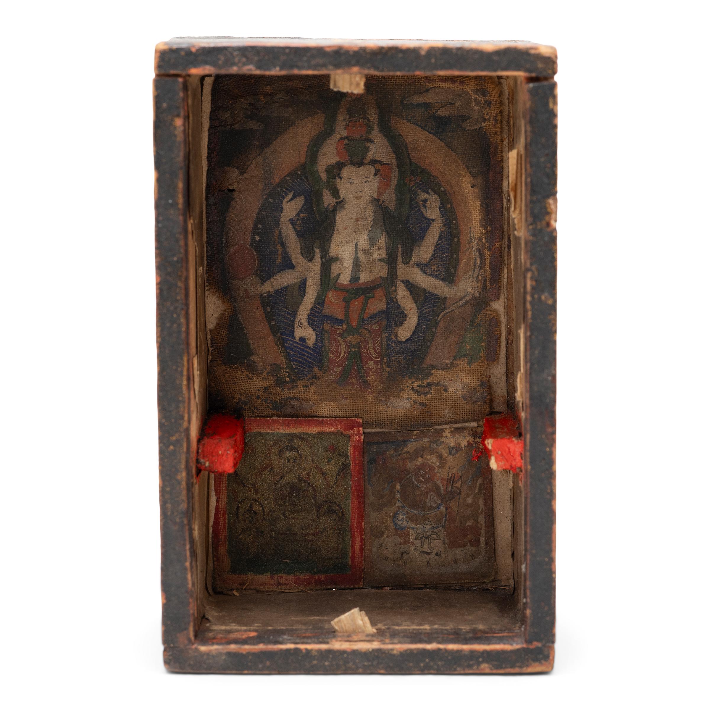 19th Century Tibetan Shrine Box with Chenresi Tsakli, c. 1850