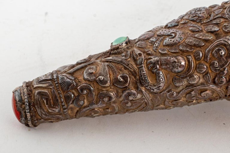 Tibetan Silver Covered Conch Shell Horn, 19th Century For Sale at 1stDibs