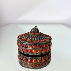 Tibetan Silver Filigree Box with Turquoise and Coral Inlays, c. 1950's