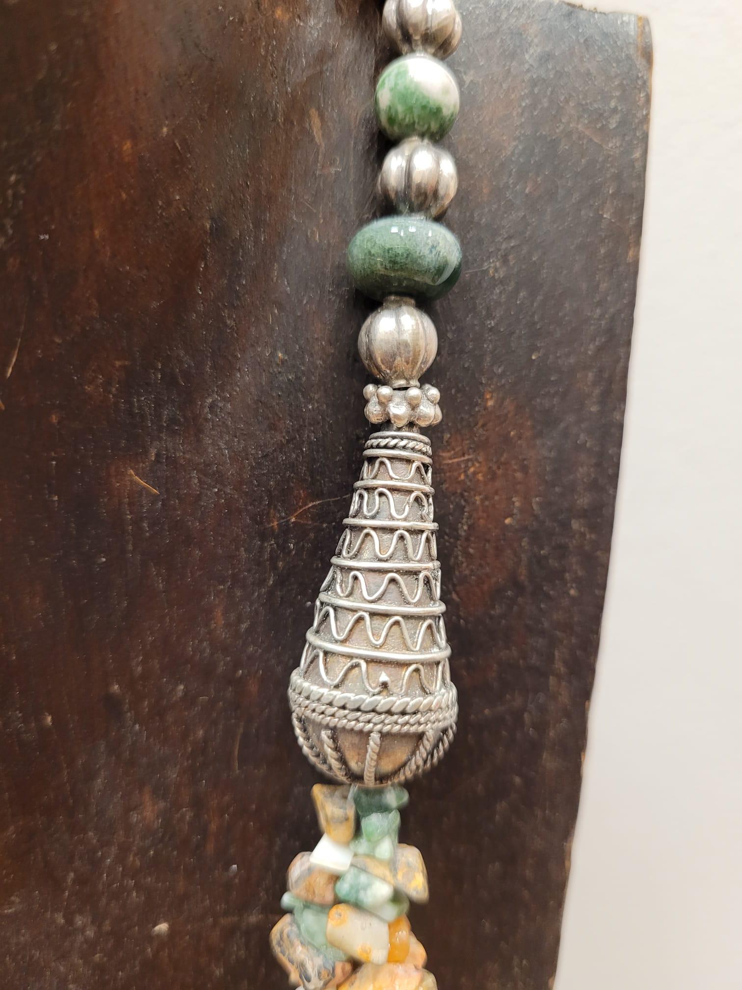 Tibetan Silver Jade pendant Necklace , silver and stones  For Sale 4