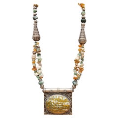 Tibetan Silver Jade pendant Necklace , silver and stones
